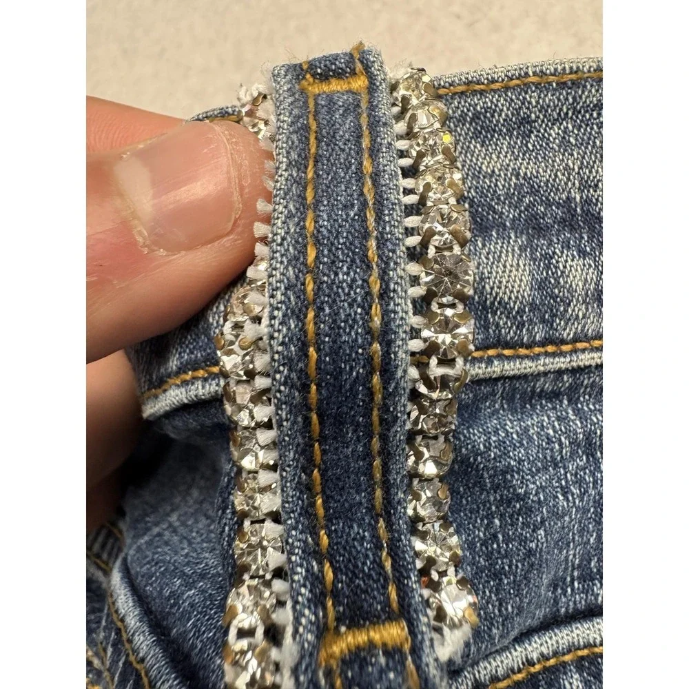 Allen B. By Allen Schwartz Jeans Womens 30 Blue Mid Rise Wide Leg Rhinestone - Picture 12 of 13